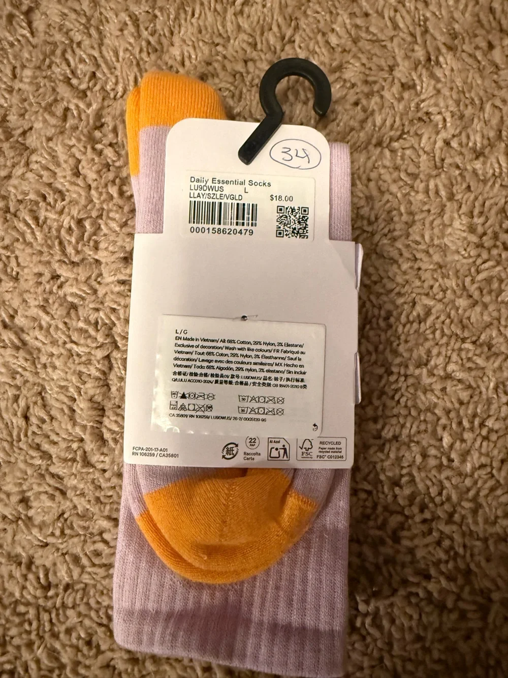 lululemon athletica Light Lavender Crew Socks